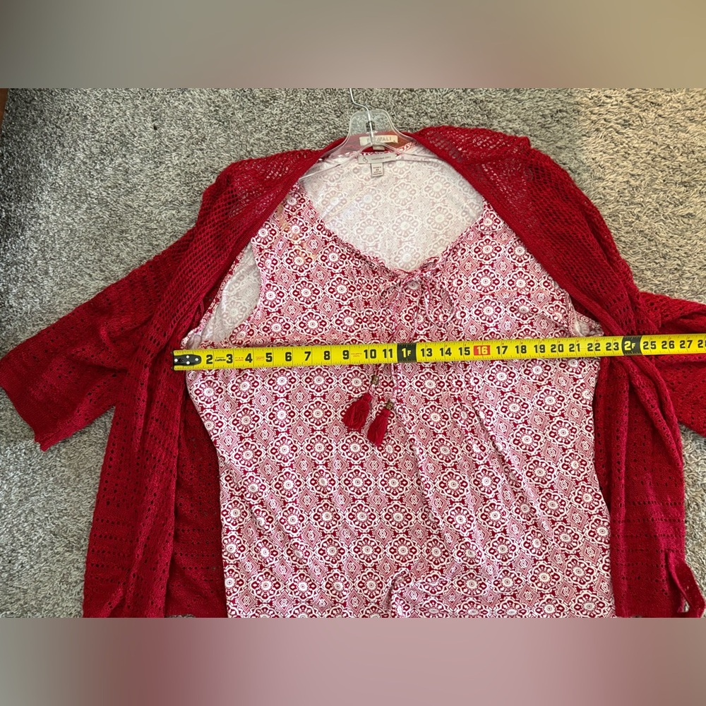 Red Cardigan Shrug/Bolero/Sweater w/ sleeveless top bundle (3X ~ both) - Picture 2 of 9